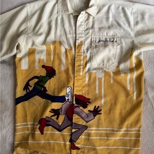 FUBU Beige and Yellow Graphic Button Down Shirt